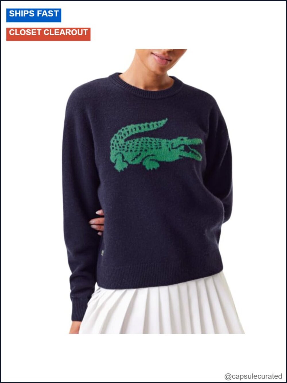 Cashmere Blend Crewneck Pullover Sweater with Contrast Crocodile Back